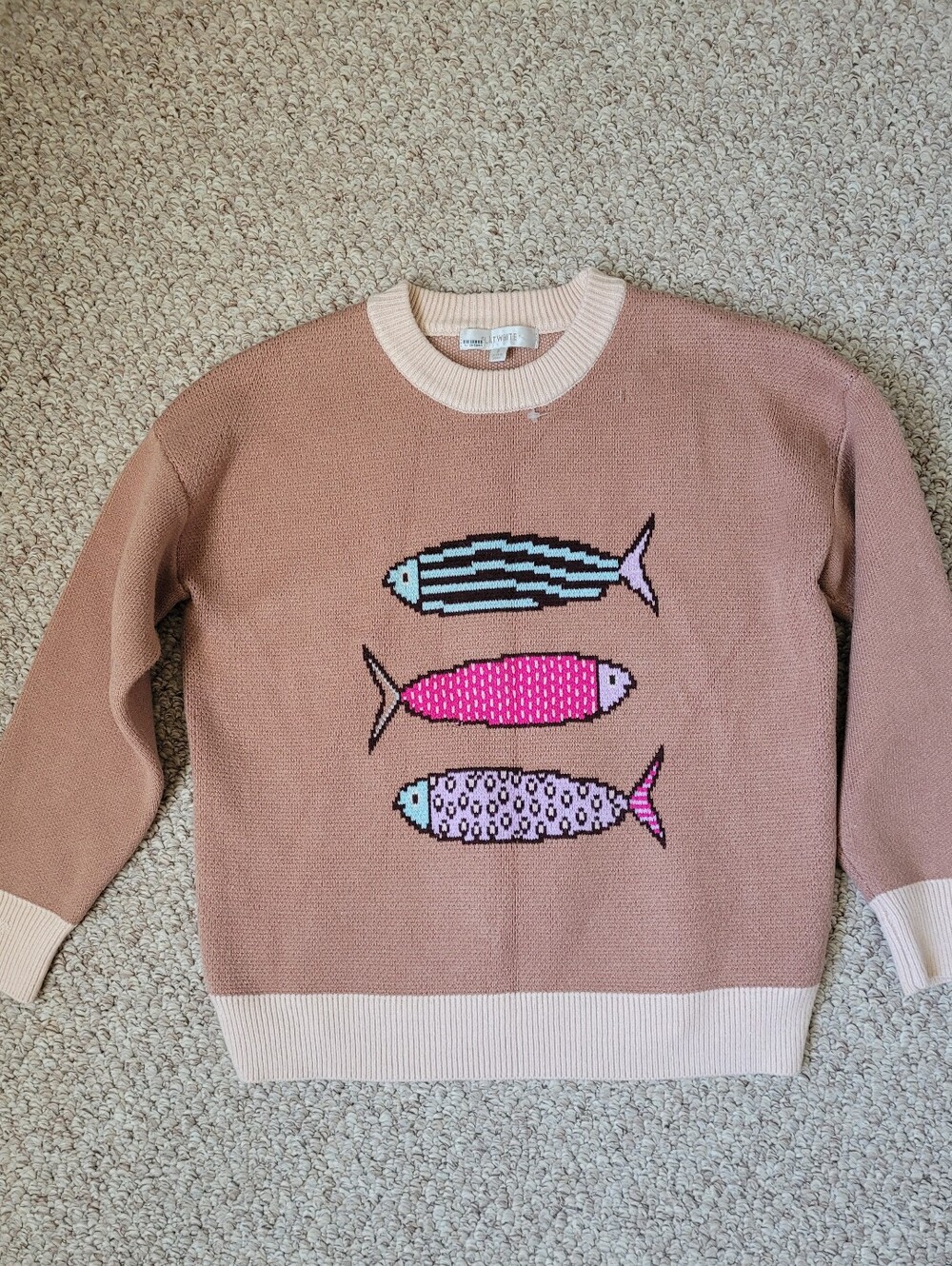 Anthropologie Flat White Sweater With Fish Design